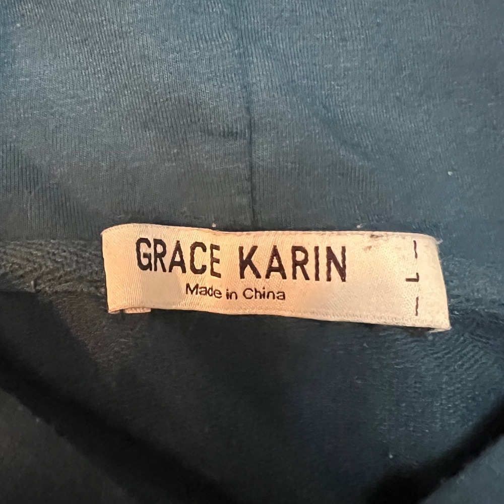 Grace Karin Womens Longline Zip Up Hoodie Teal Blue Long Sleeve Jacket Size L - Picture 2 of 5